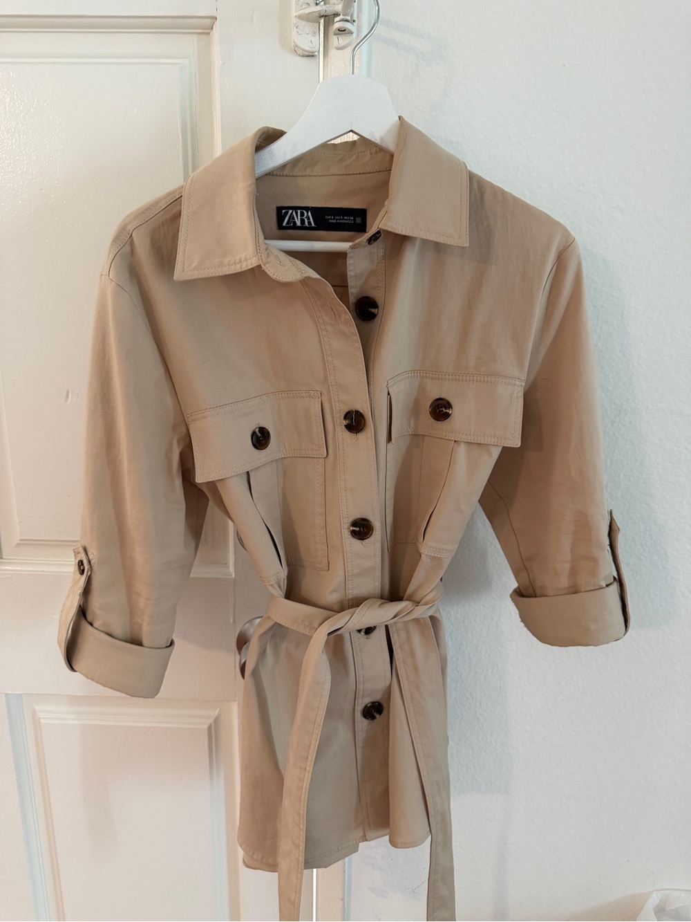 Zara Tan Utility Trench Jacket/ Shirt with Belt